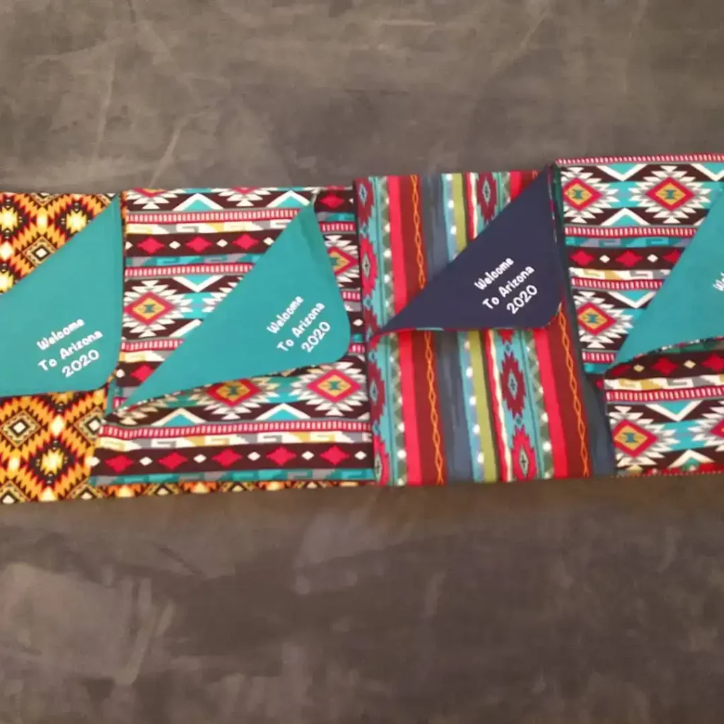 Blankets with welcome greeting ironed on