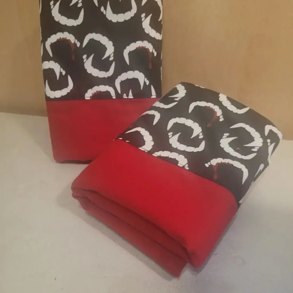 Cloth wash clothes made with vampire teeth fabric design